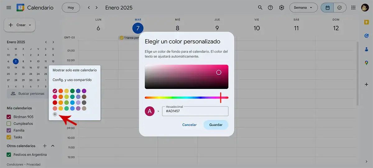 Color personalizado en Google Calendar