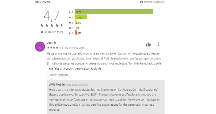 Comentarios en app paga