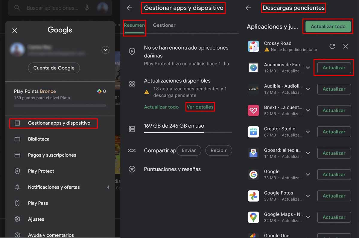 Cómo actualizar apps en la última versión de Google Play