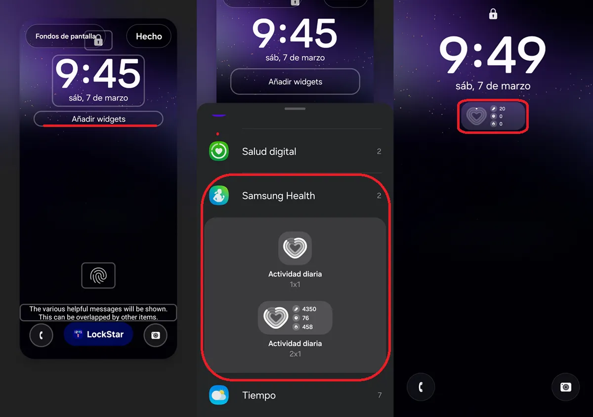 Como agregar contandor de pasos a pantalla de bloqueo en Samsung