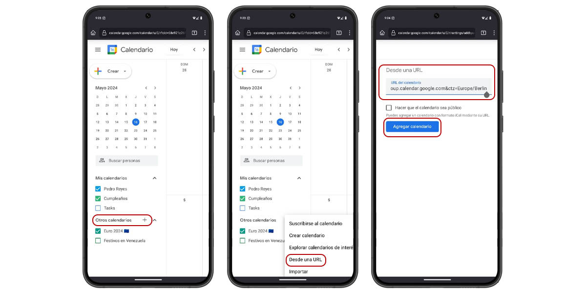 Cómo agregar todos los partidos eurocopa y copa america 2024 a Google Calendar en movil