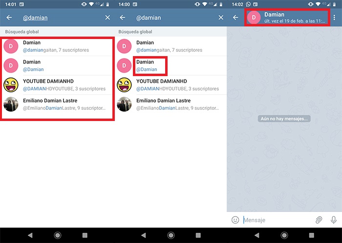Como anadir contactos sin numero de telefono en Telegram Paso 2