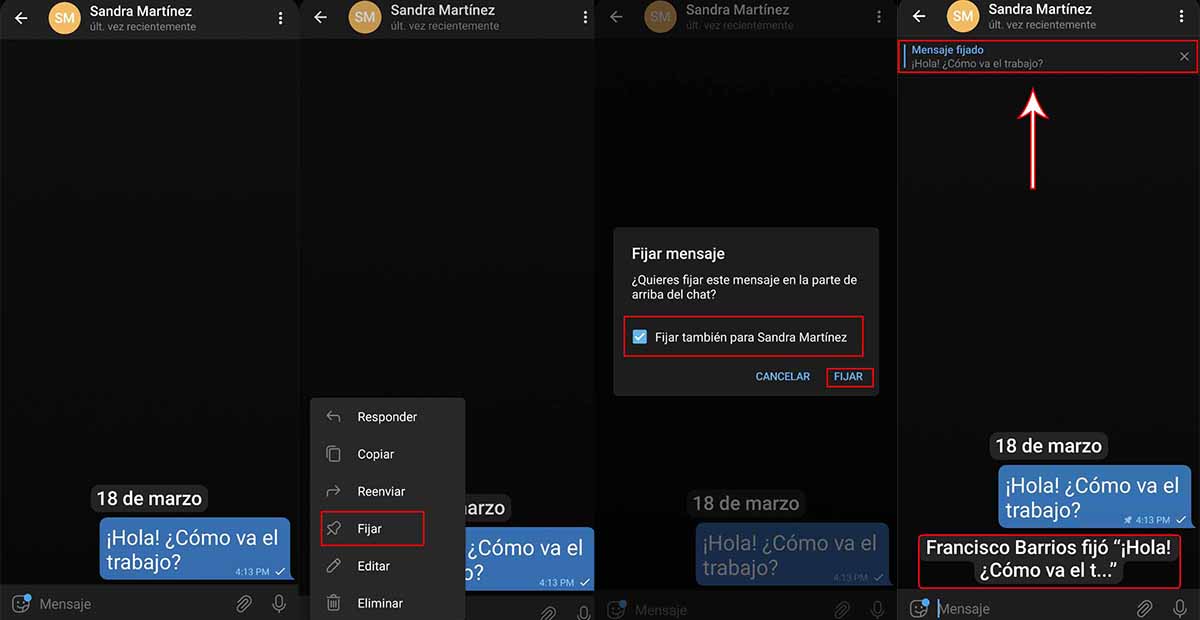 Cómo anclar mensajes en un chat personal grupo o canal de Telegram