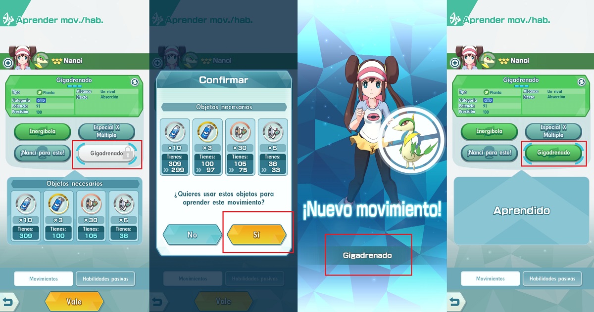 Como aprender nuevos movimientos en Pokemon Masters 2