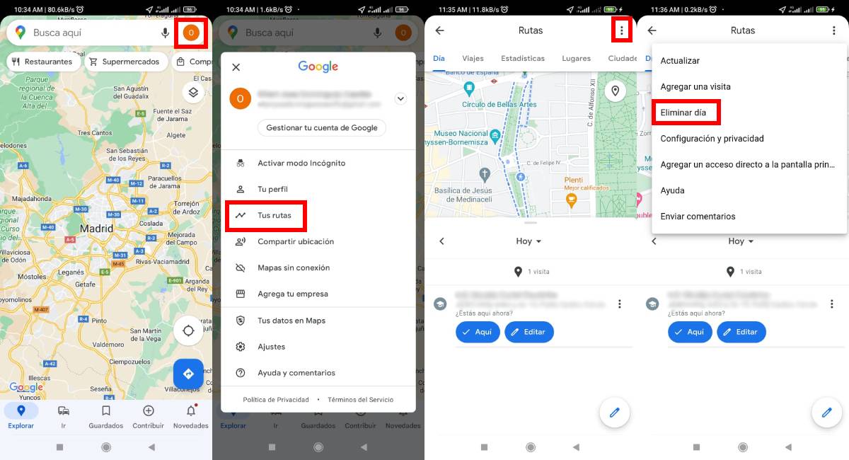 Cómo borrar el historial de rutas de google maps