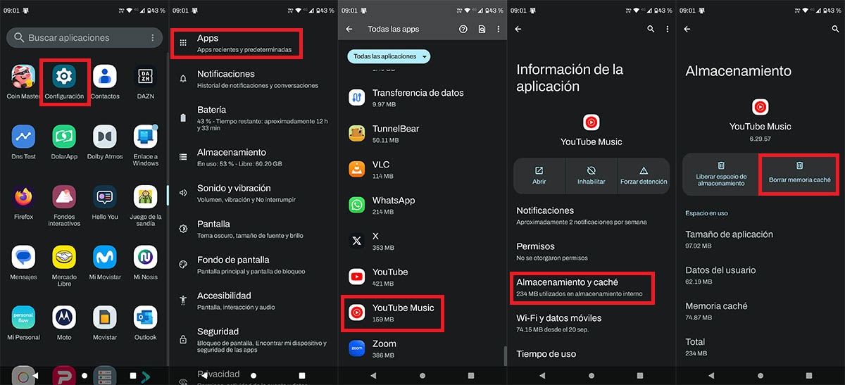 Como borrar memoria caché YouTube Music Android