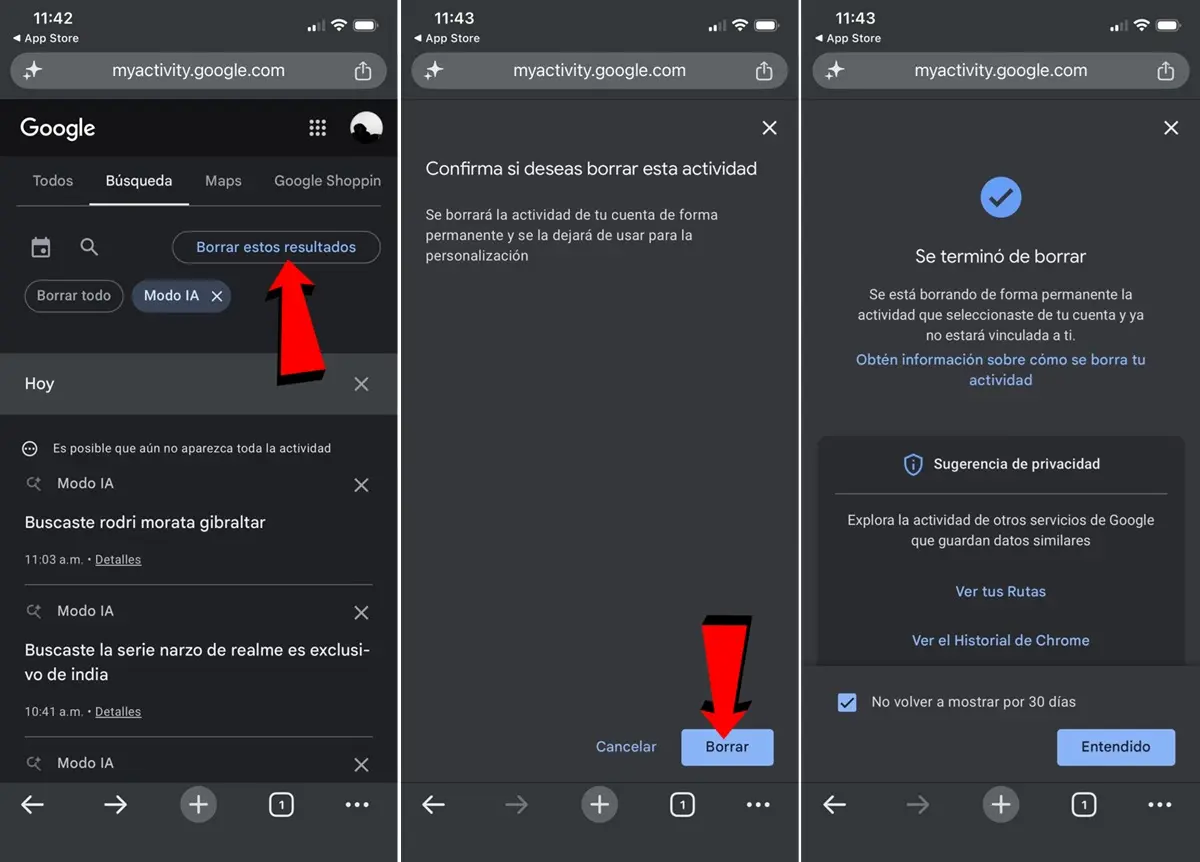 Como borrar tu historial del Modo IA de Google buscador de google