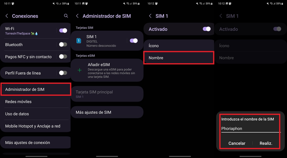 Como cambiar el nombre de la SIM en Samsung Galaxy