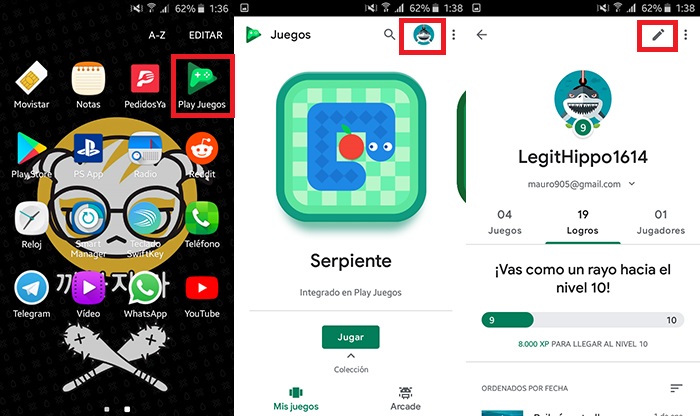 Como cambiar nombre de usuario Google Play Juegos Paso 1