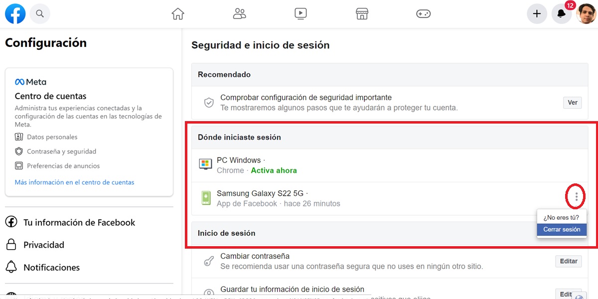 Como cerrar la sesion de Facebook en todos los dispositivos desde pc