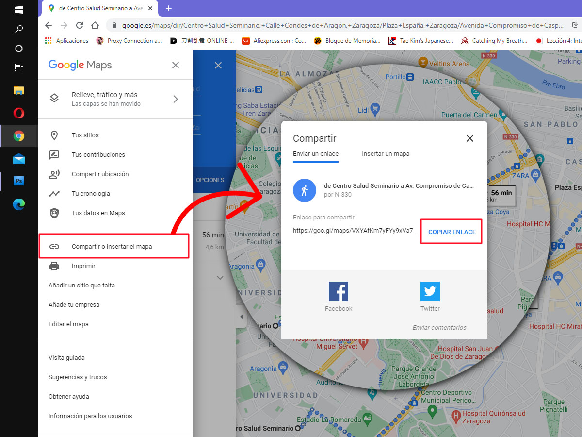 Cómo compartir un itinerario de varias rutas con Google Maps web