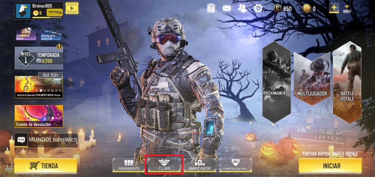 Como crear un clan Call of Duty Mobile paso 1