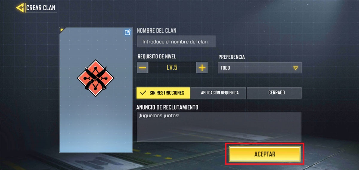 Como crear un clan Call of Duty Mobile paso 3