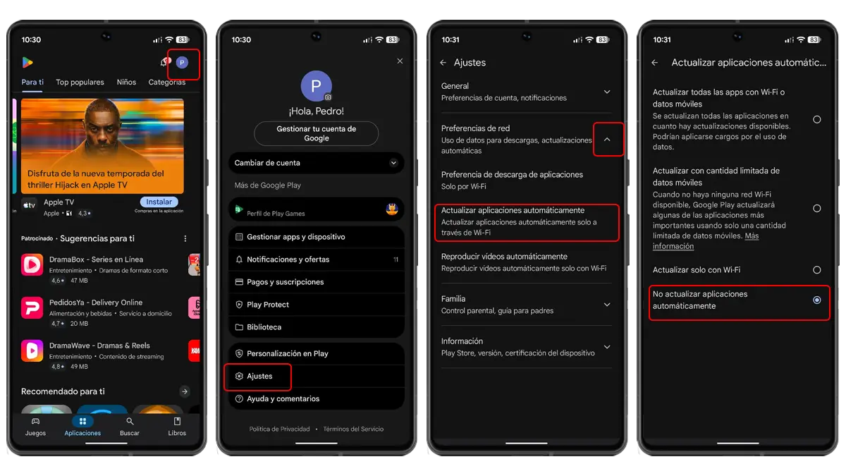 Como desactivar actualizaciones automaticas google play store android