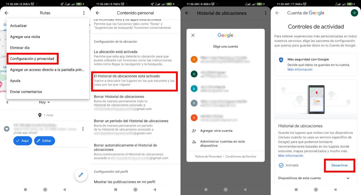 Cómo desactivar el historial de ubicaciones de google maps