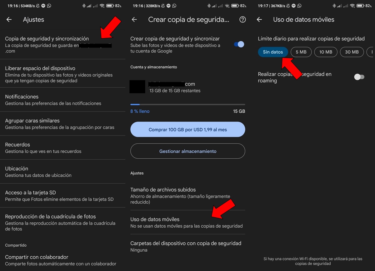 Como desactivar el uso de datos moviles en Google Fotos