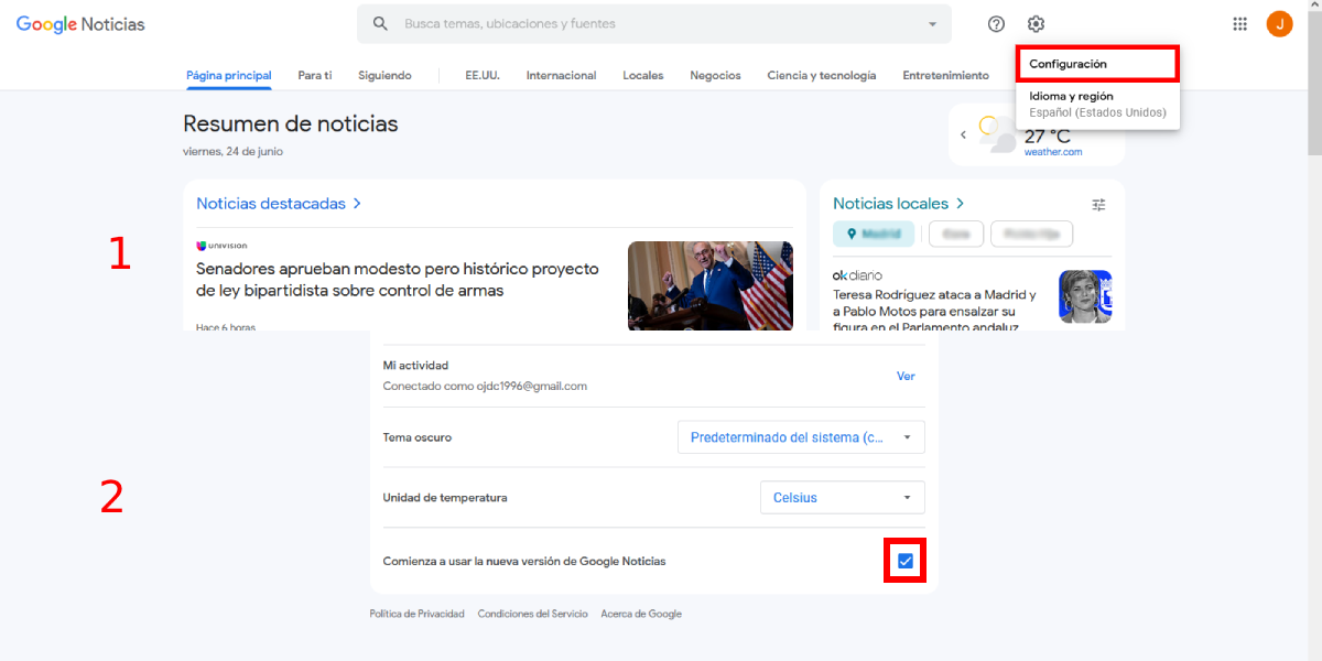 Cómo desactivar nueva apariencia de google news
