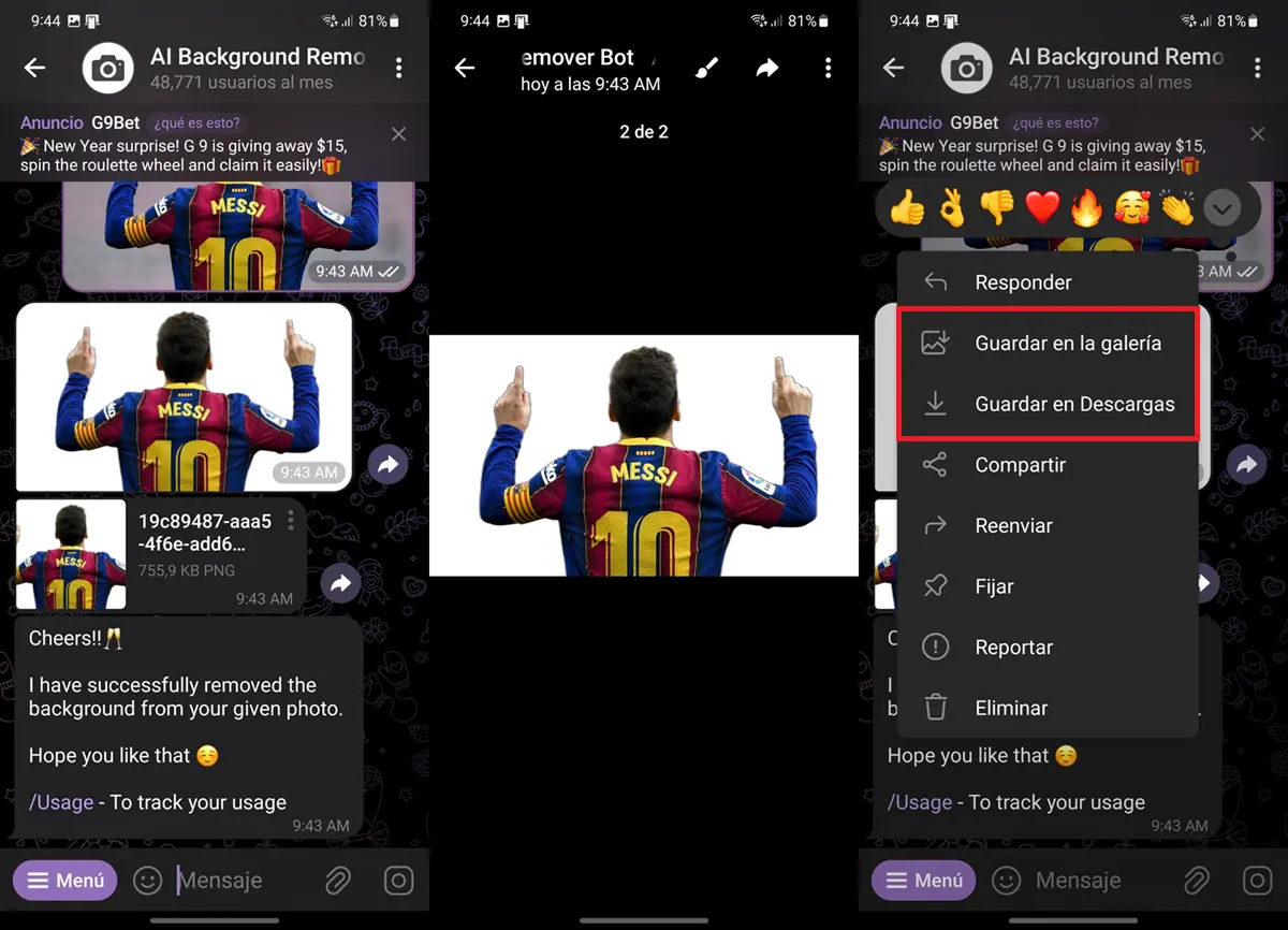 Como descargar una imagen en telegram a la que has quitado el fondo