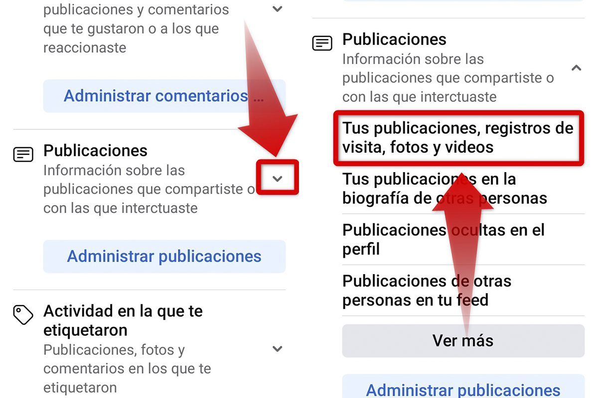 Toca en "Tus publicaciones, registros de visita, fotos y videos"