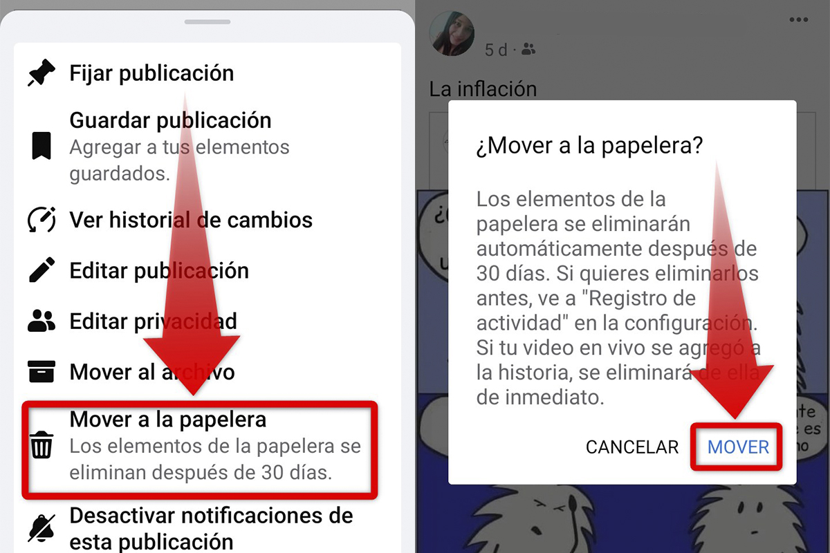Envía la publicación directamente a la papelera