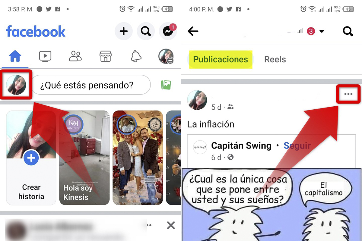 Pasos para eliminar una publicación en Facebook desde Android