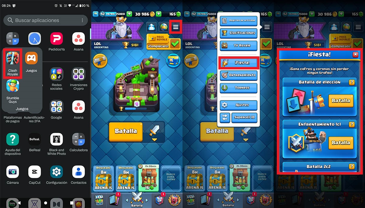 Como encontrar el modo Fiesta en Clash Royale