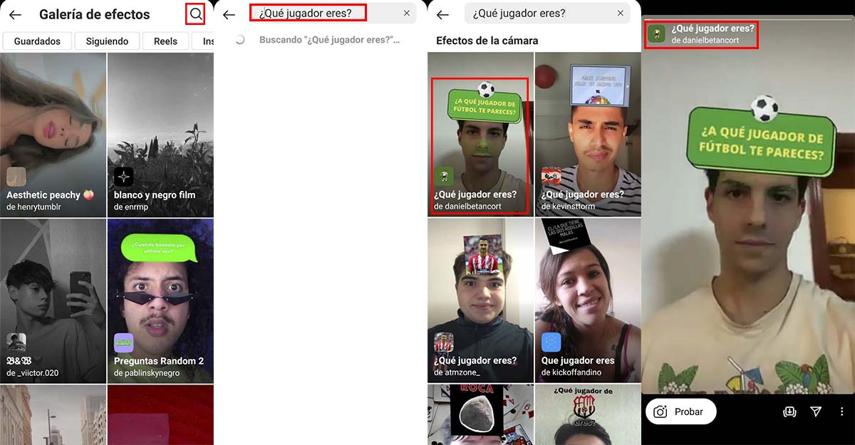 Cómo encontrar filtro a qué futbolista te pareces Instagram