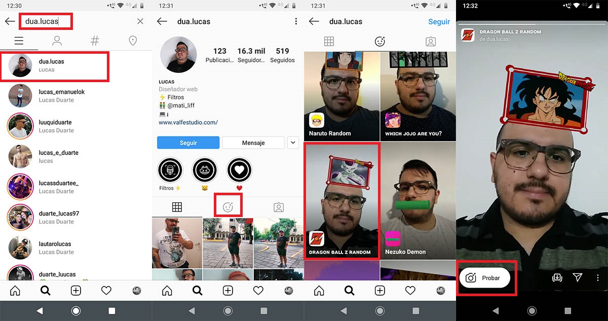 Cómo encontrar filtro de Dragon Ball Z Instagram