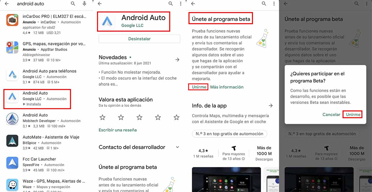 Cómo entrar Android Auto Beta