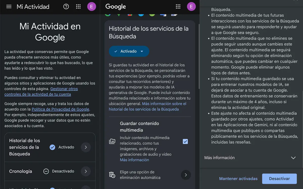 Cómo evitar que el historial de Google guarde tus fotos y audios