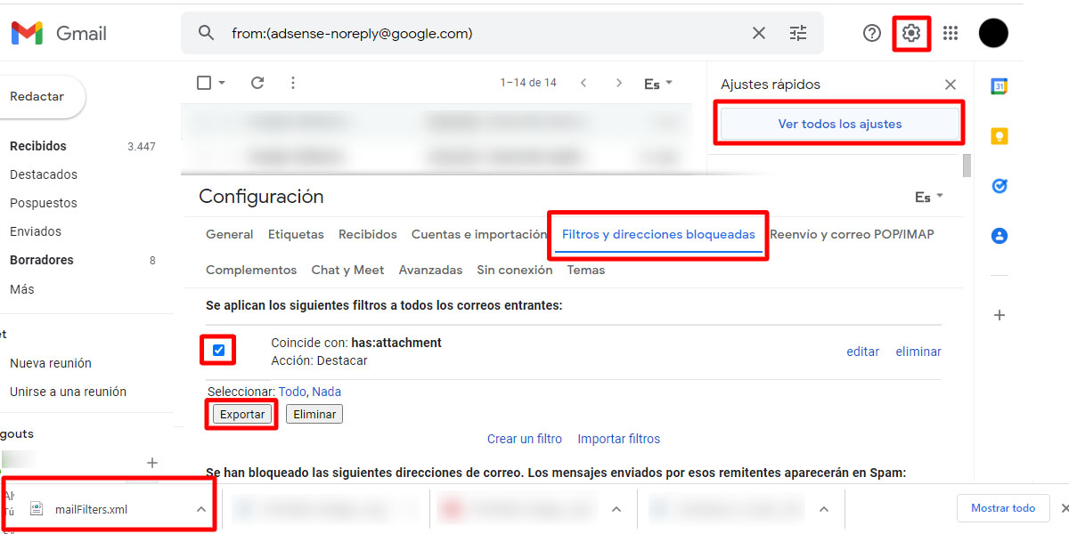Cómo exportar tus filtros automáticos de email de Gmail