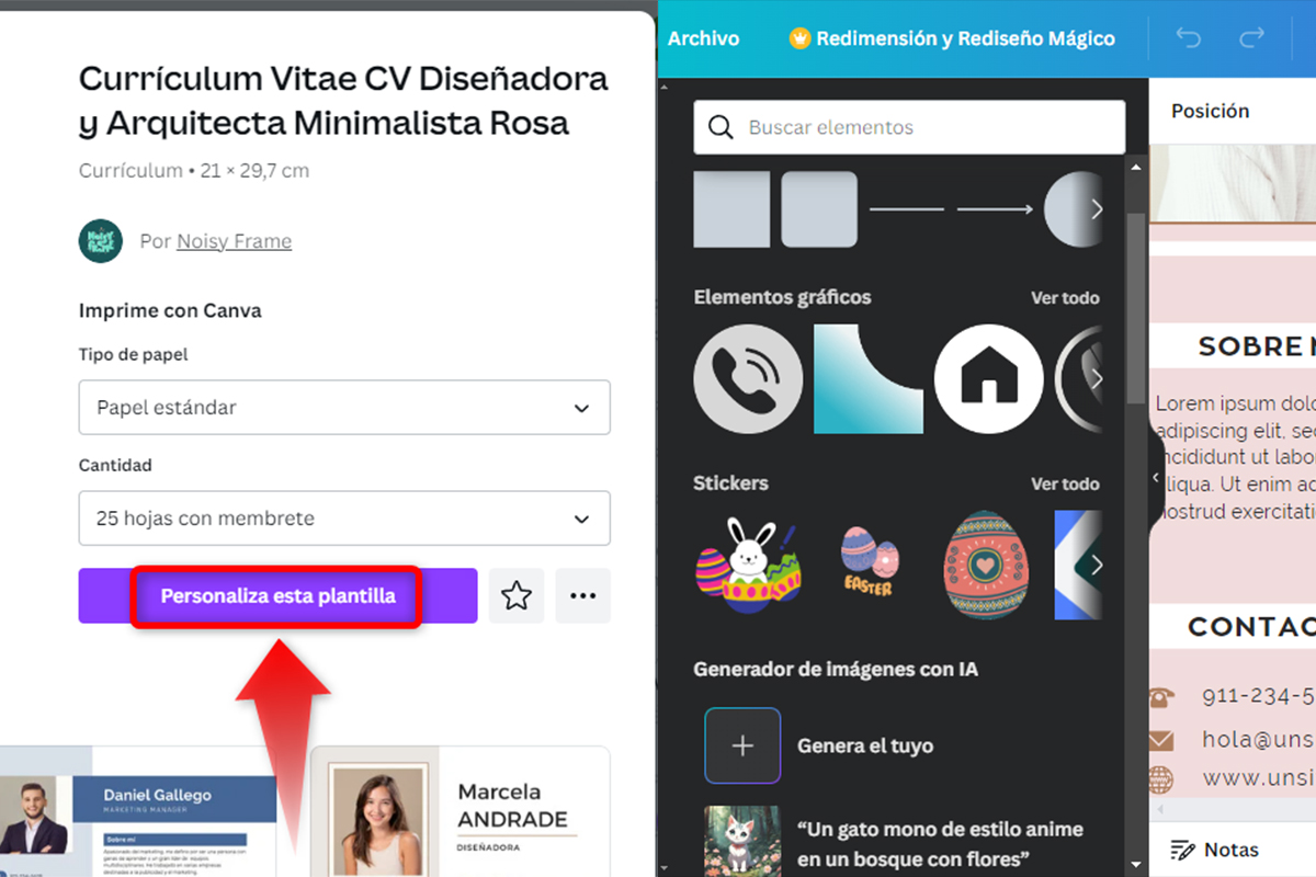 Pasos para personalizar un CV en Canva