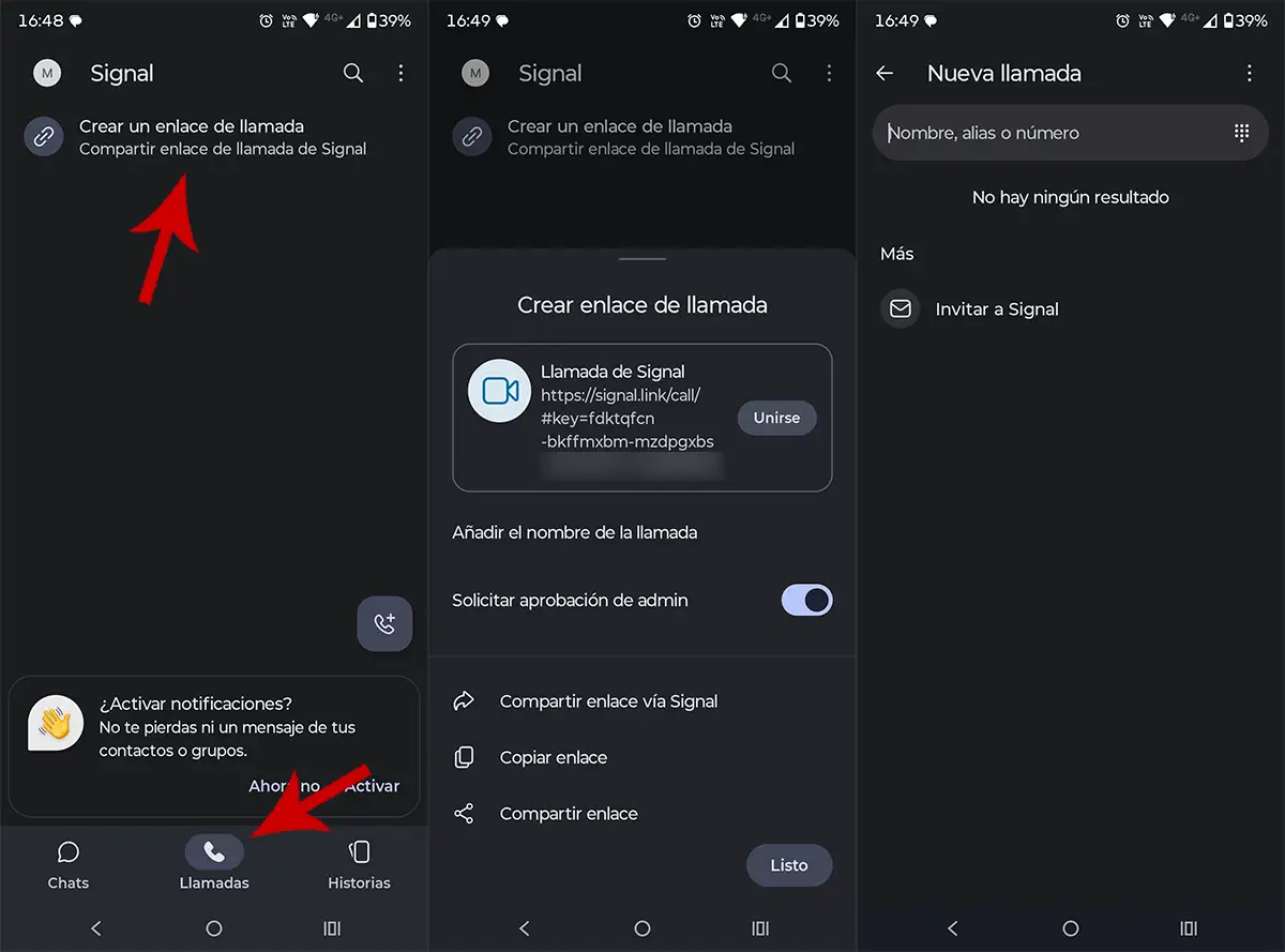 Como hacer una llamada en Signal