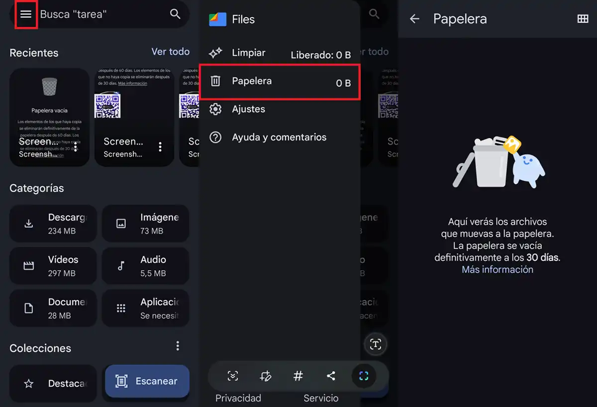 Como limpiar papelera de google files en android