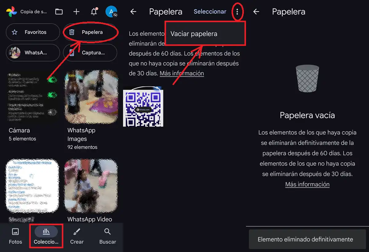 Como limpiar papelera de google fotos en android
