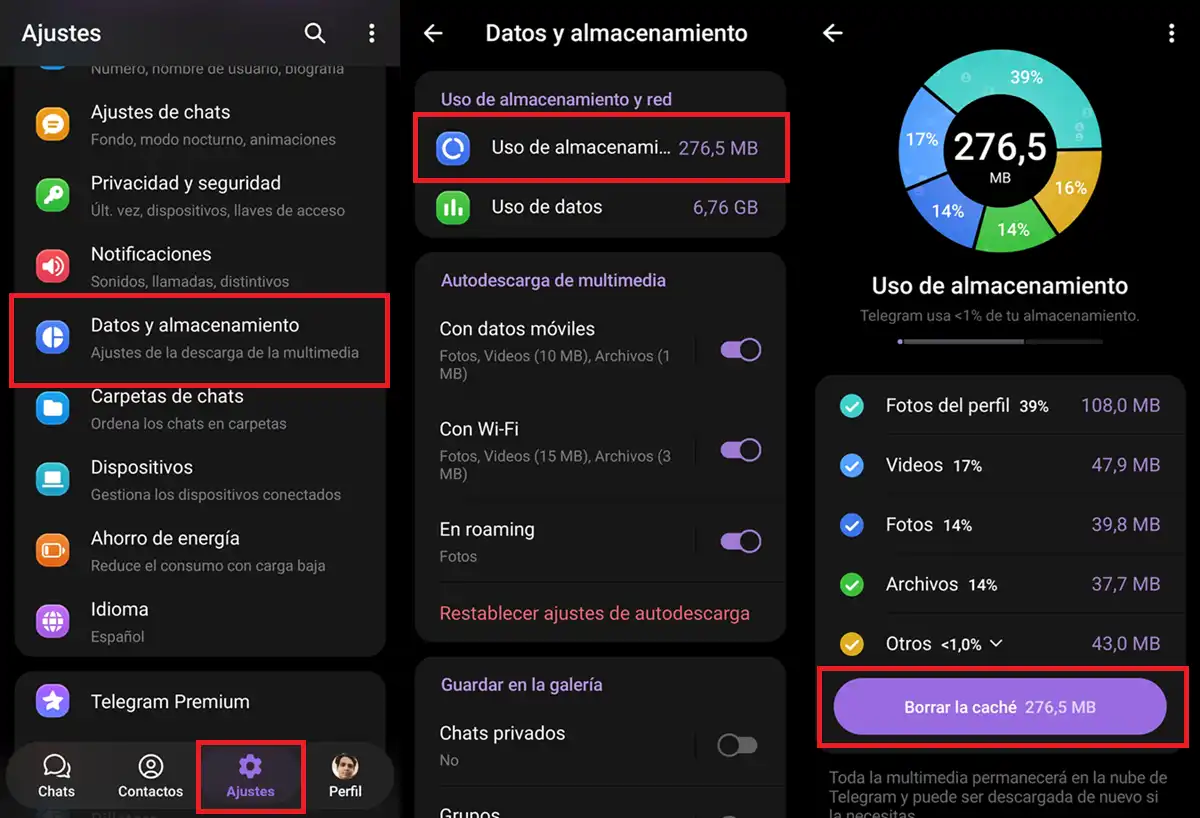 Como limpiar papelera de telegram en android