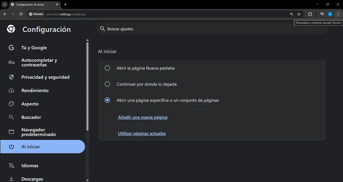 Como poner un sitio web como pagina de inicio en Google Chrome en PC