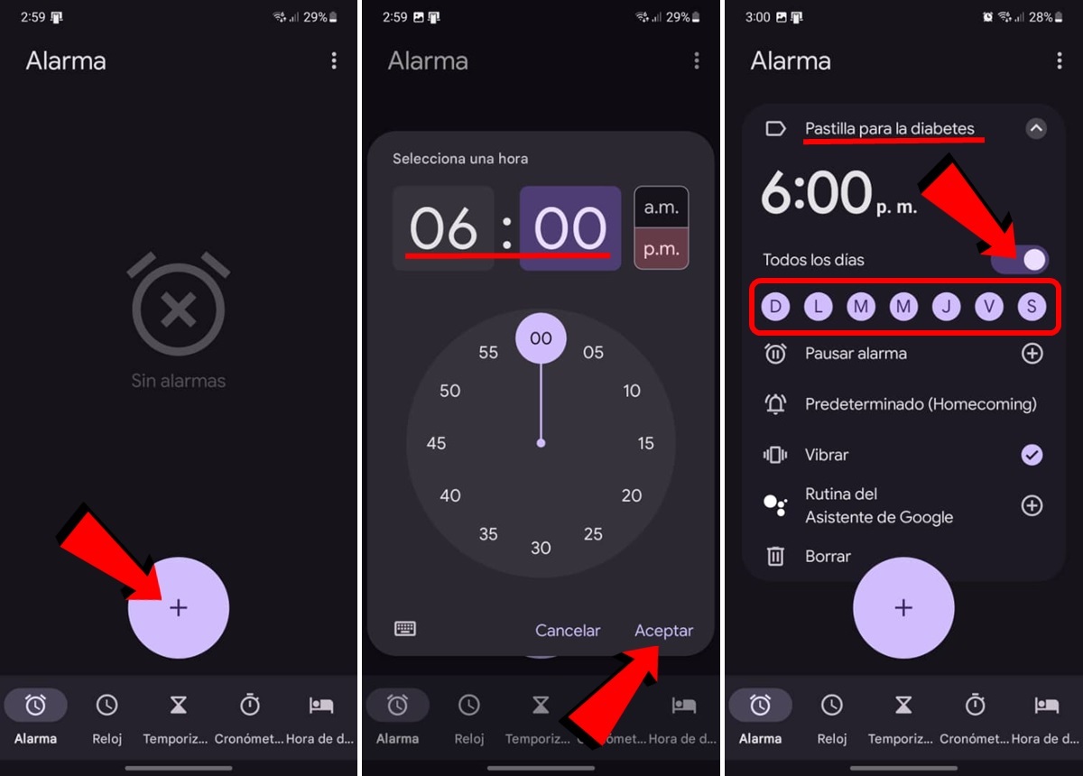 Como poner una alarma en el movil android para acordarse de la pastilla