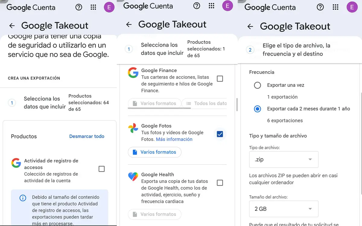 Cómo programar la exportación automática en Google Fotos