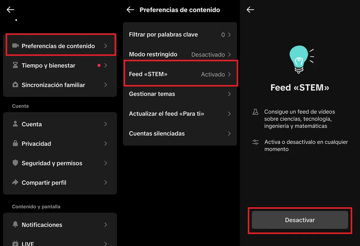 Como quitar feed STEM de TikTok paso 2