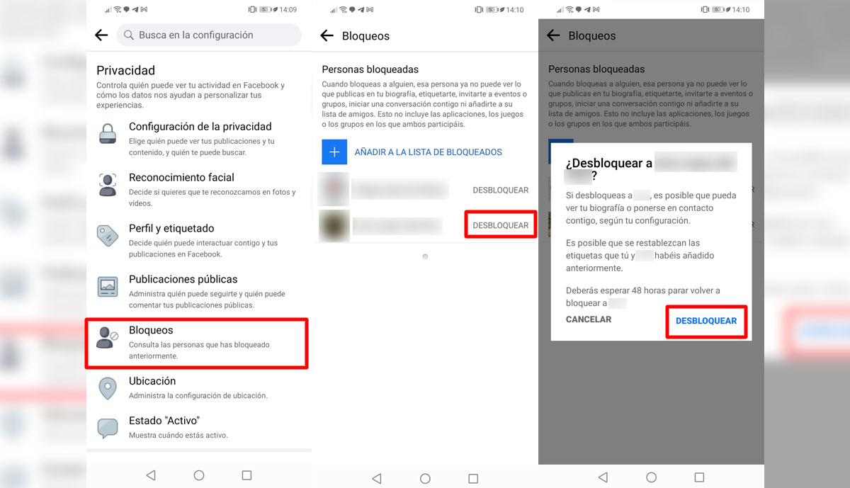 Cómo se desbloquea a un contacto bloqueado de tu perfil de Facebook