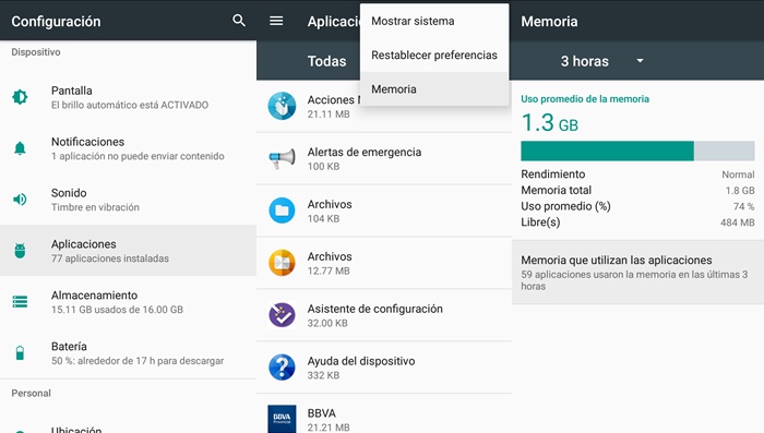 Cómo ver el consumo de RAM de apps en Android 7