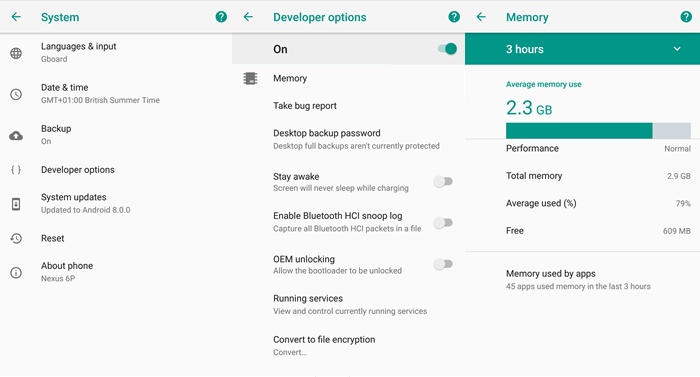 Cómo ver el consumo de RAM de apps en Android 8