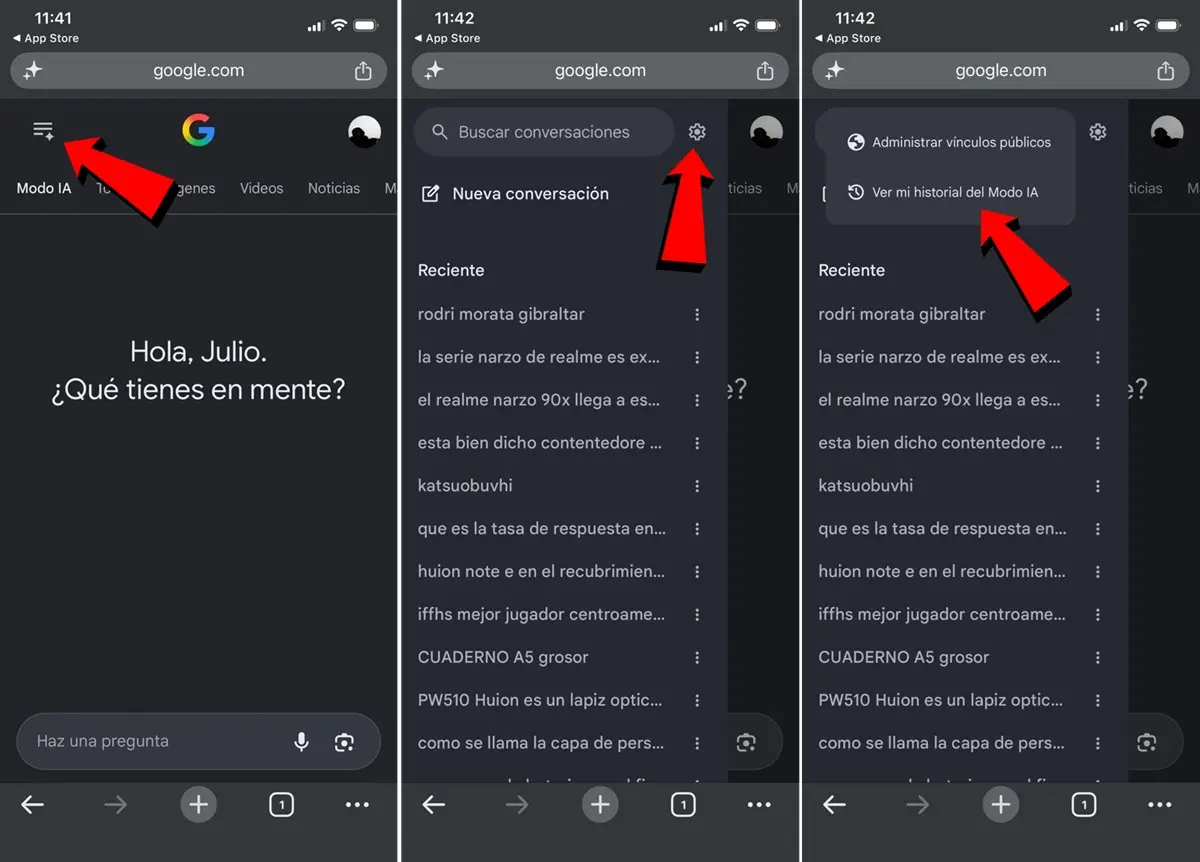 Como ver tu historial del Modo IA de Google buscador de google
