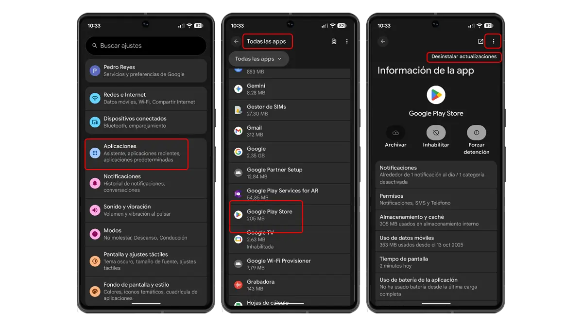 Como volver a una version previa de google play store