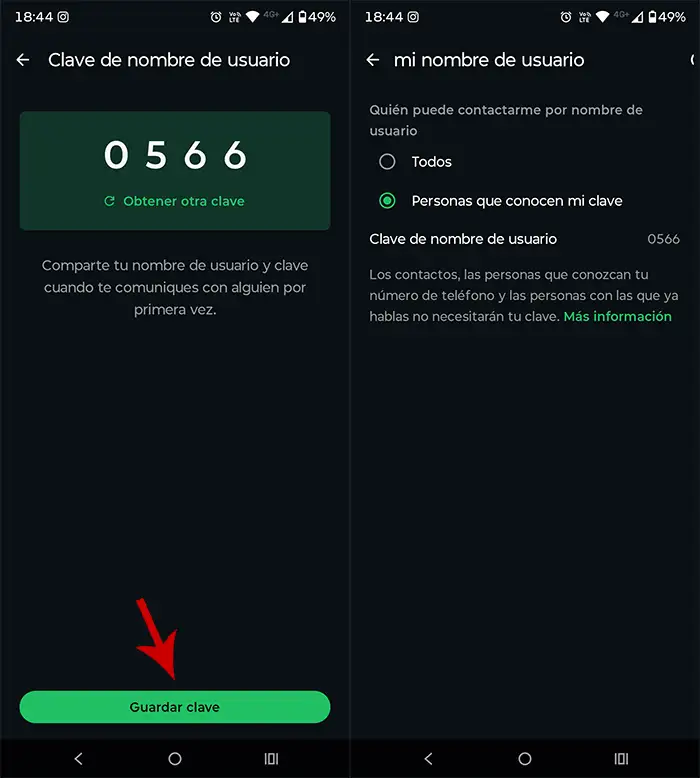 Compartir nombre de usuario con clave WhatsApp