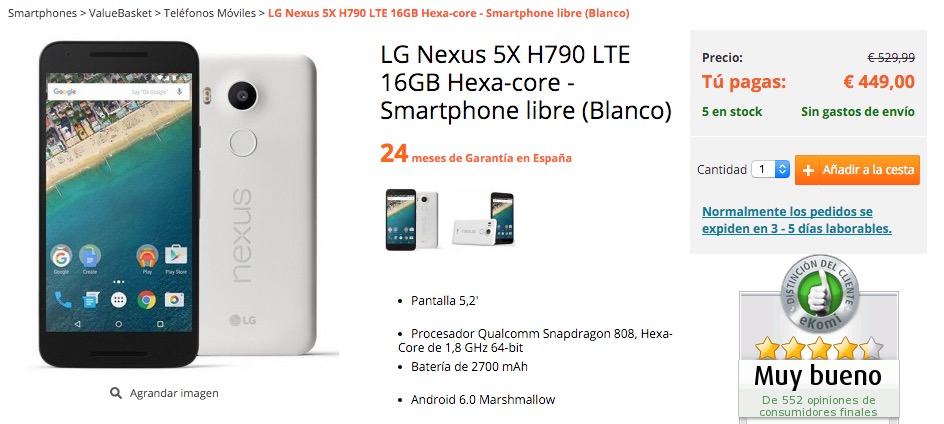 Comprar Nexus 5X más barato
