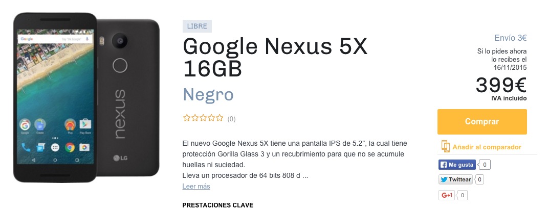 Nexus 5X baja 80 euros de precio en menos de 2 semanas