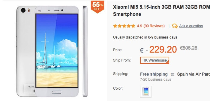 Comprar Xiaomi Mi5 por 206 euros en Banggood