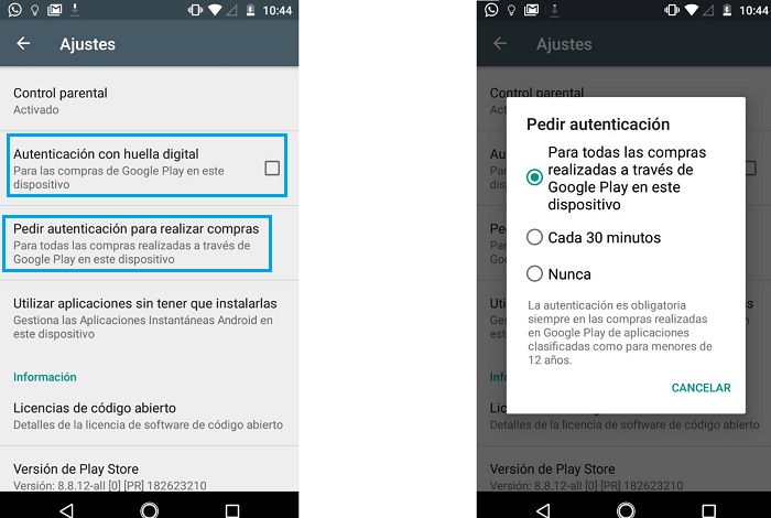 Compras en Google Play activar control parental